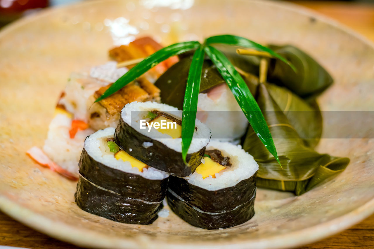 close-up of sushi in plate