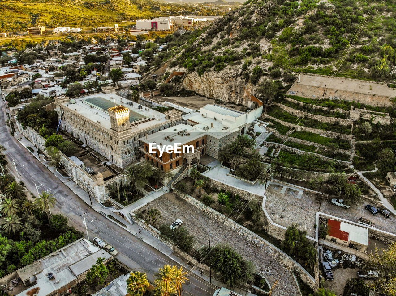 High angle view of buildings in city