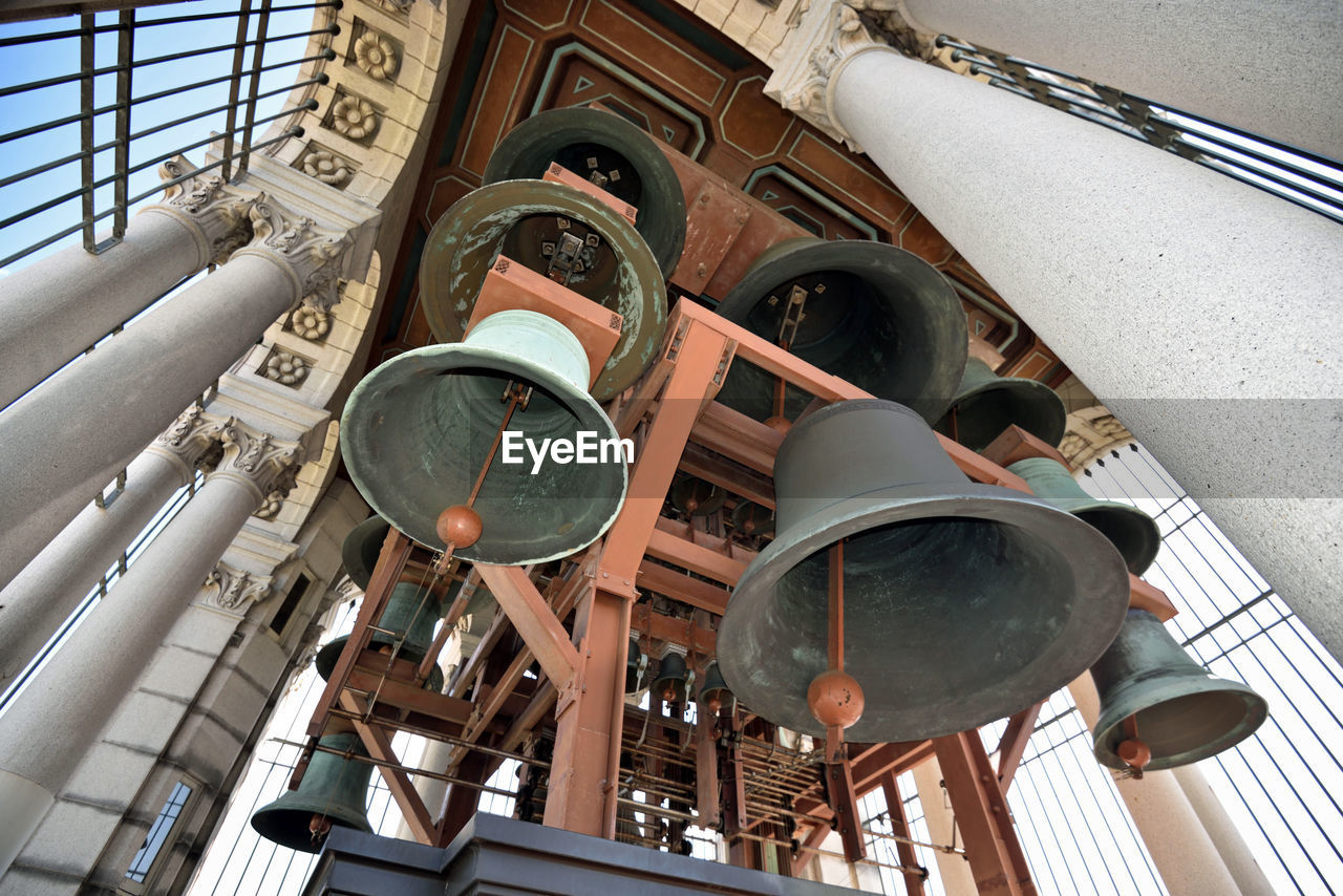 Low angle view of bells at sather tower