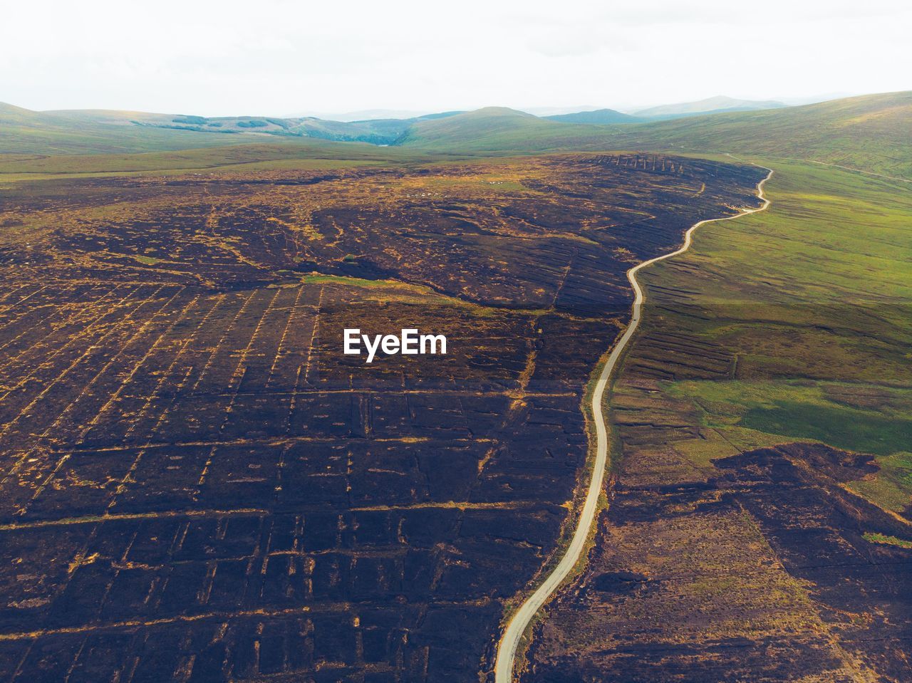 High angle view of land against sky