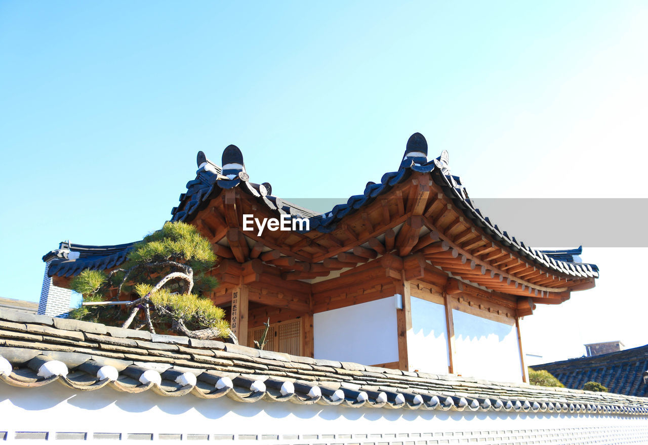 Low angle view of temple against clear sky