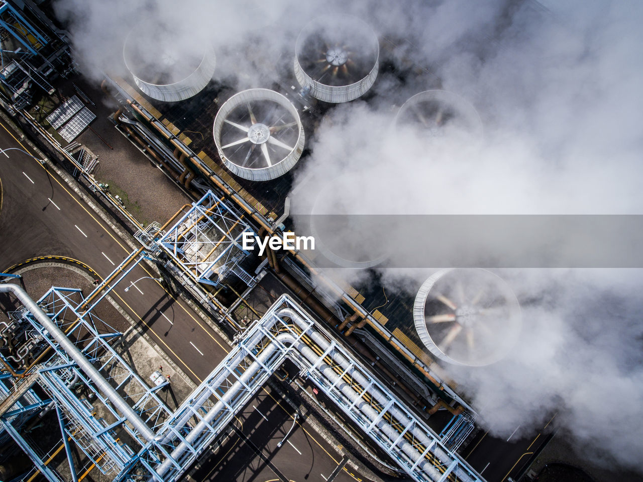 AERIAL VIEW OF ILLUMINATED FACTORY