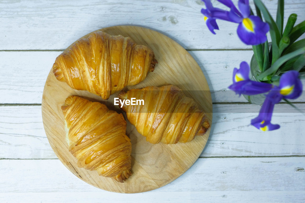 high angle view of food on wooden table