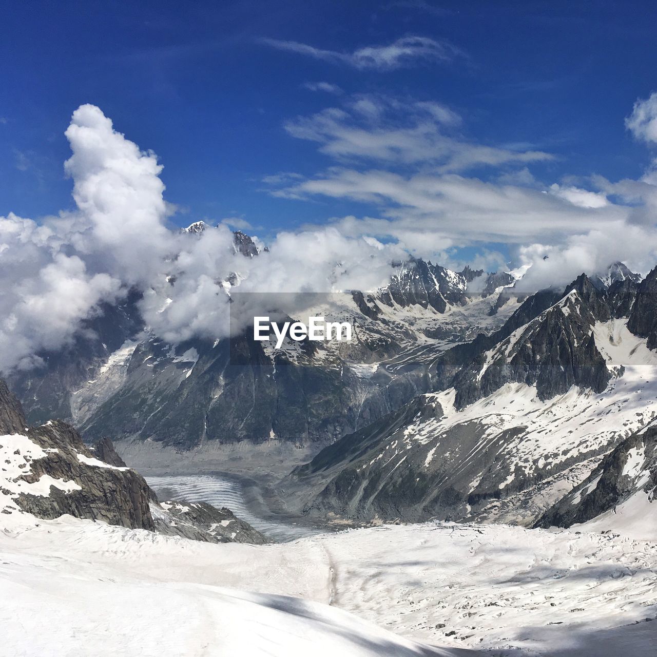 Scenic view of snowcapped mountain against sky