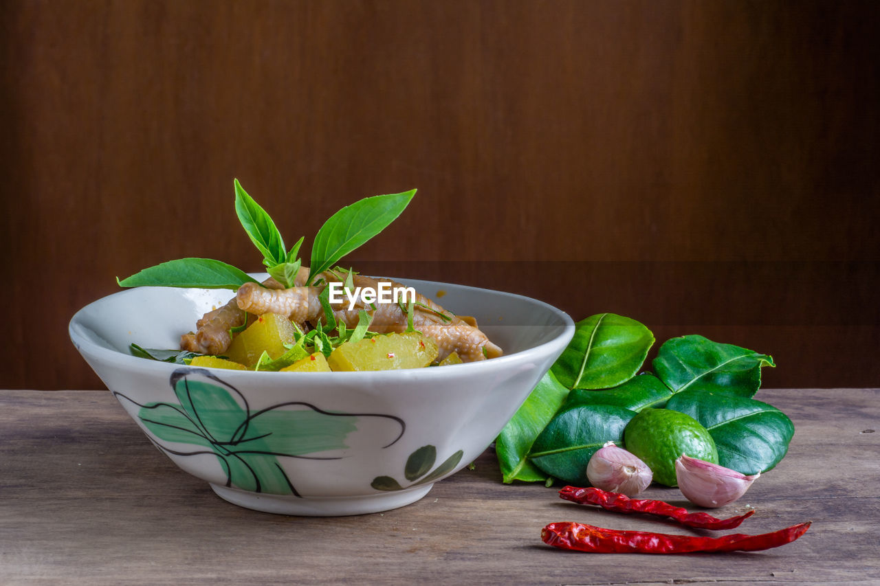 Close-up of food with ingredients on table