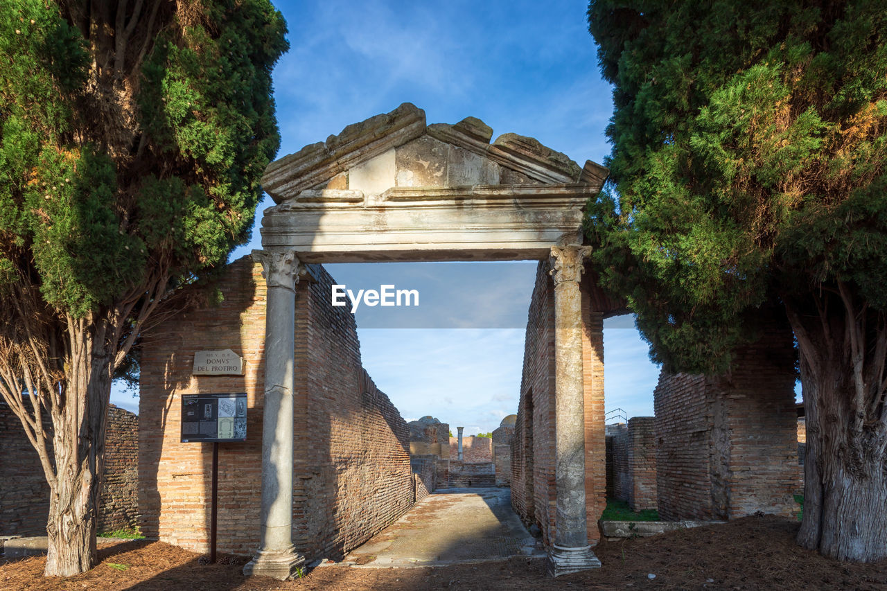 Ostia antica, overview of the archaeological park with the excavation areas, the roman necropolis