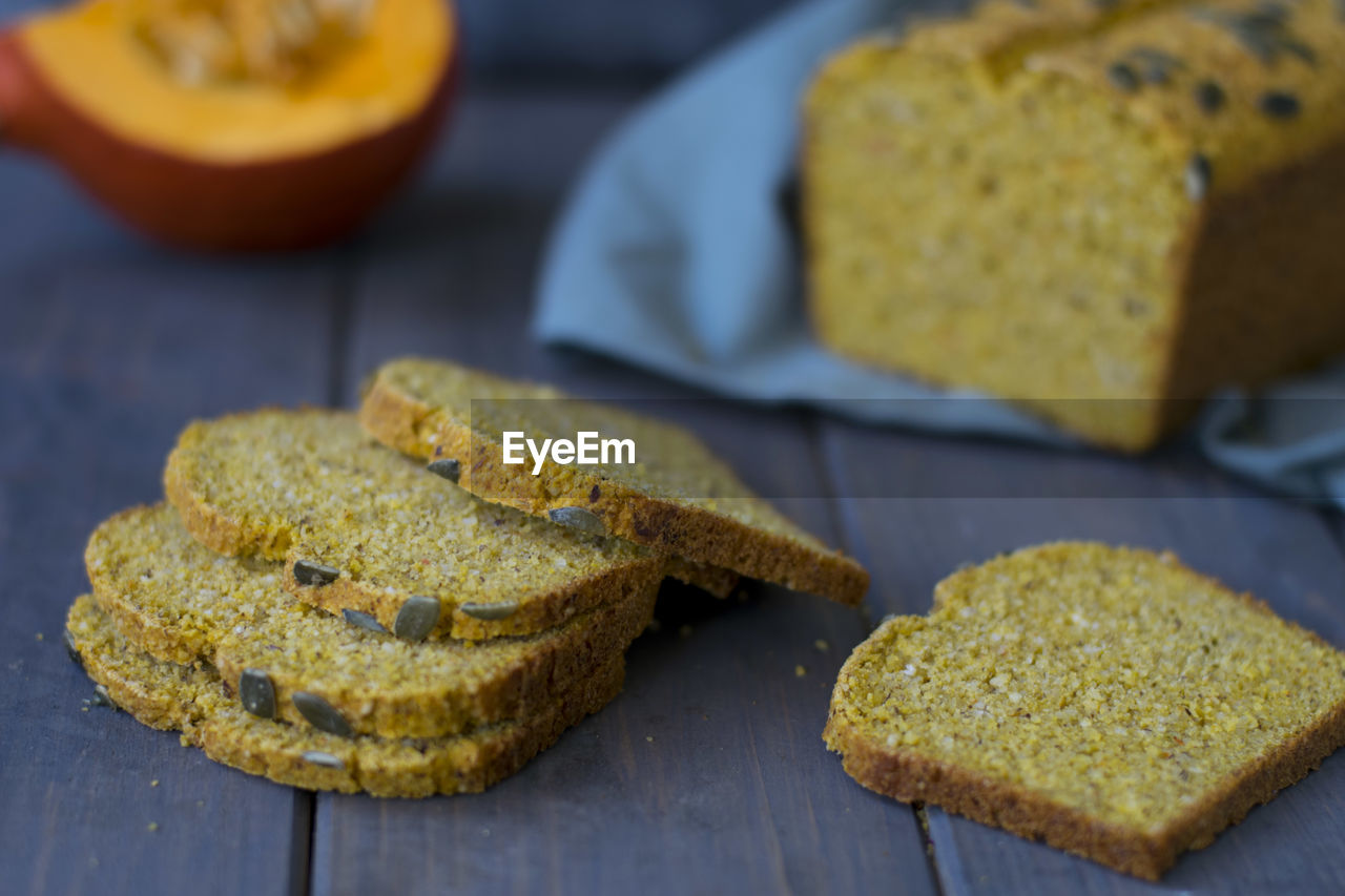 Bread slices on table