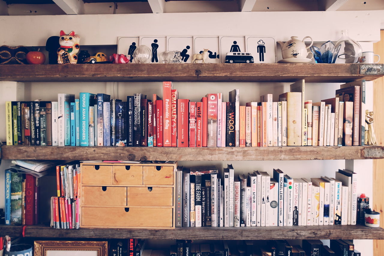 Books on shelf in library