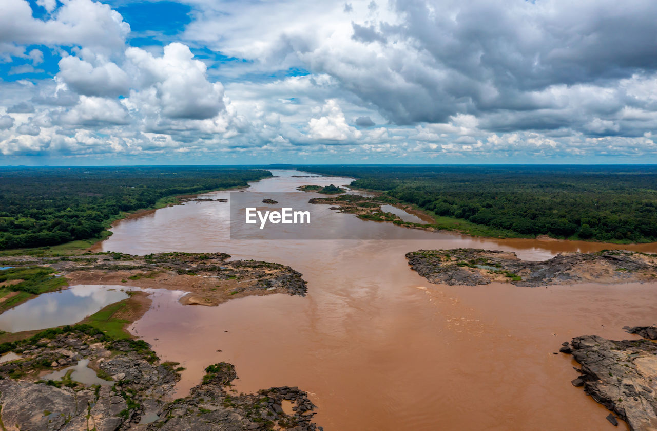 The narrowest point of the mekong river border thailand and laos at ubon ratchathani, thailand.