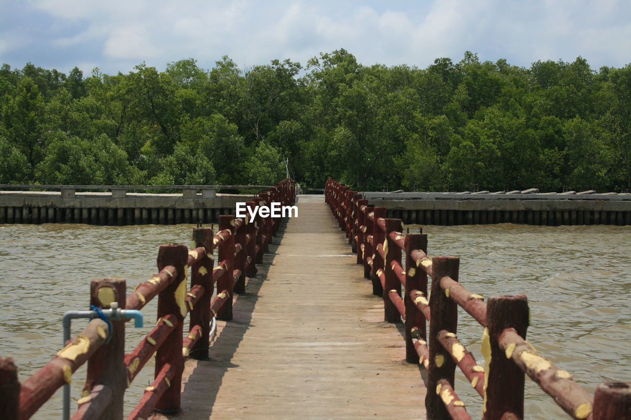 View of footbridge over river