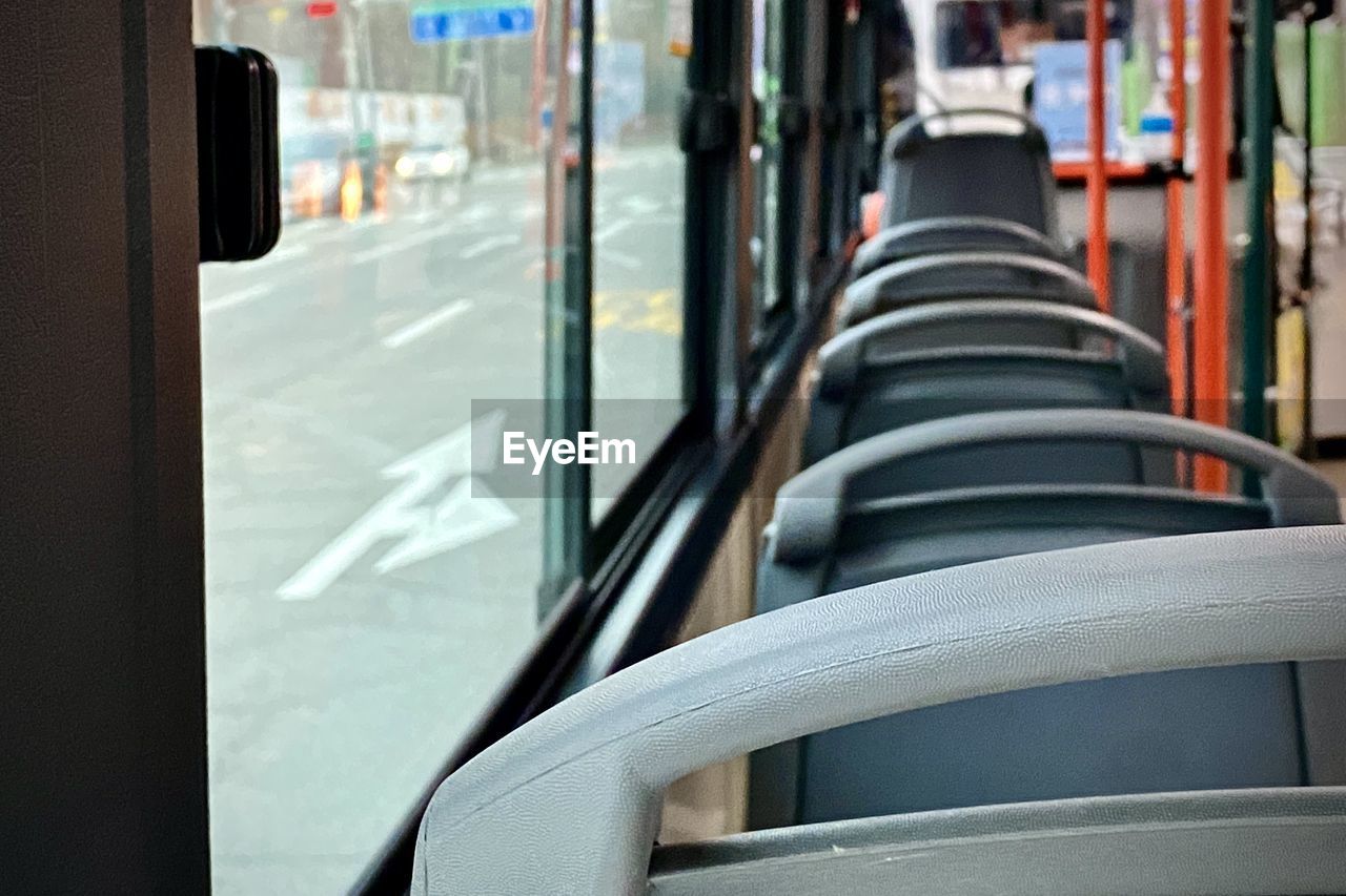 Close-up of empty seats in train