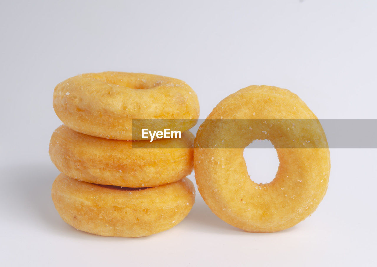 close-up of donut against white background