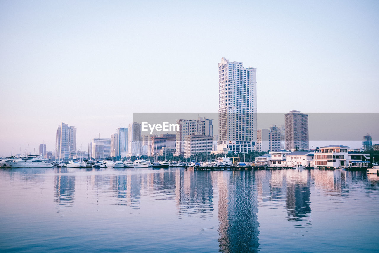 City skyline with river in background