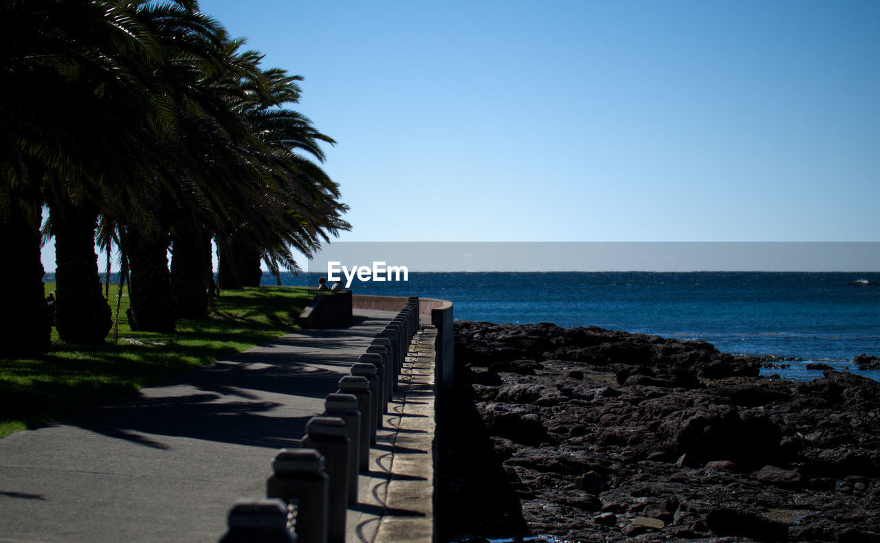 Scenic view of sea against clear sky