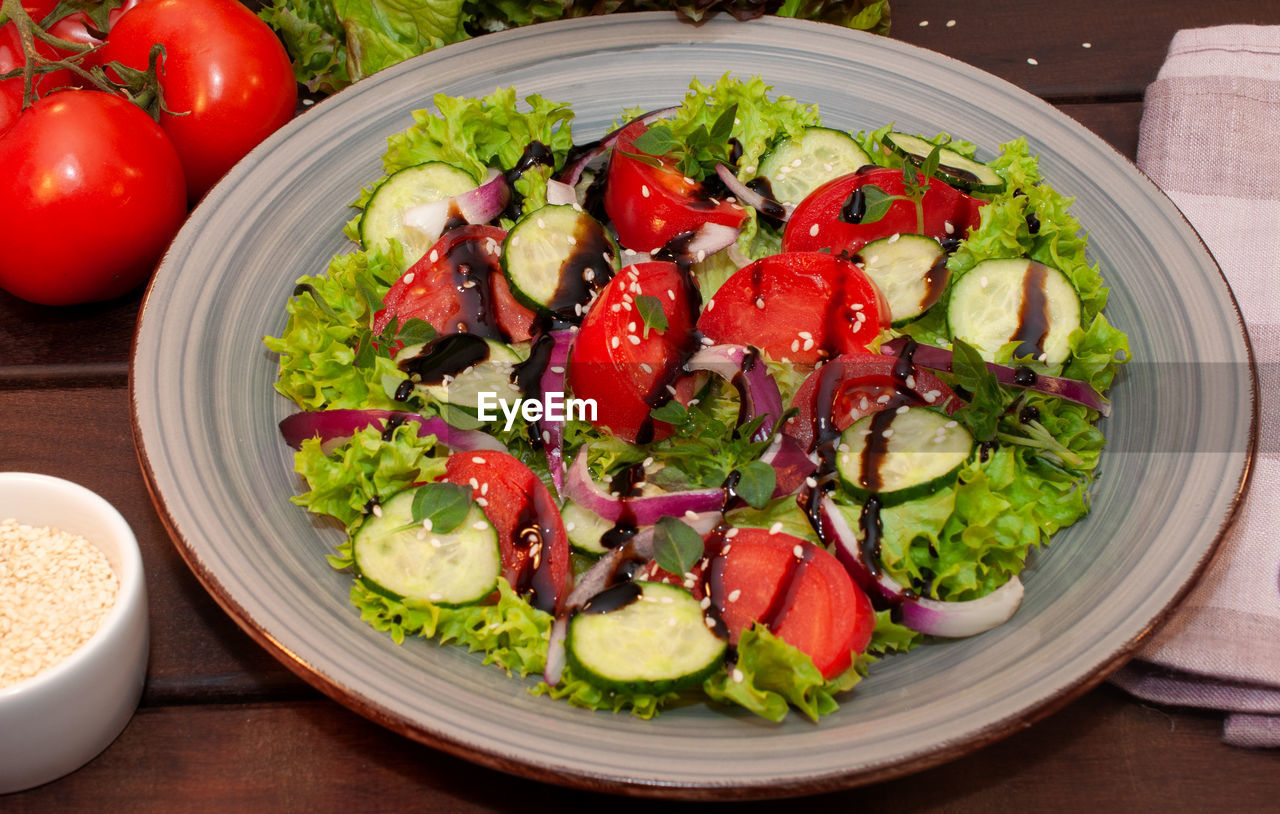 high angle view of food in plate