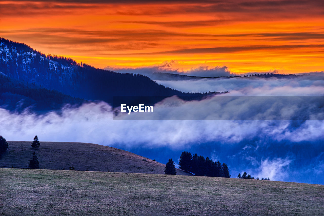 Scenic view of landscape during sunset