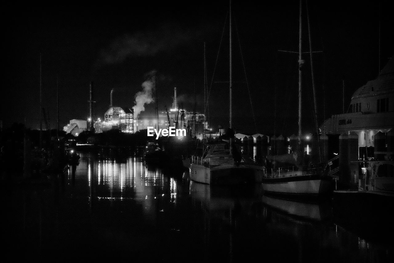 View of illuminated harbor at night