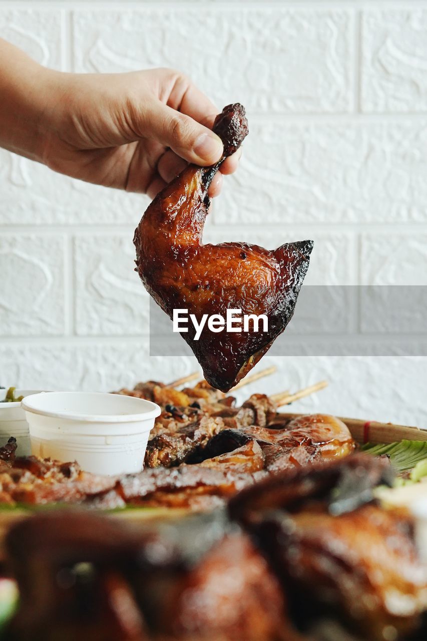 Close-up of hand holding chicken