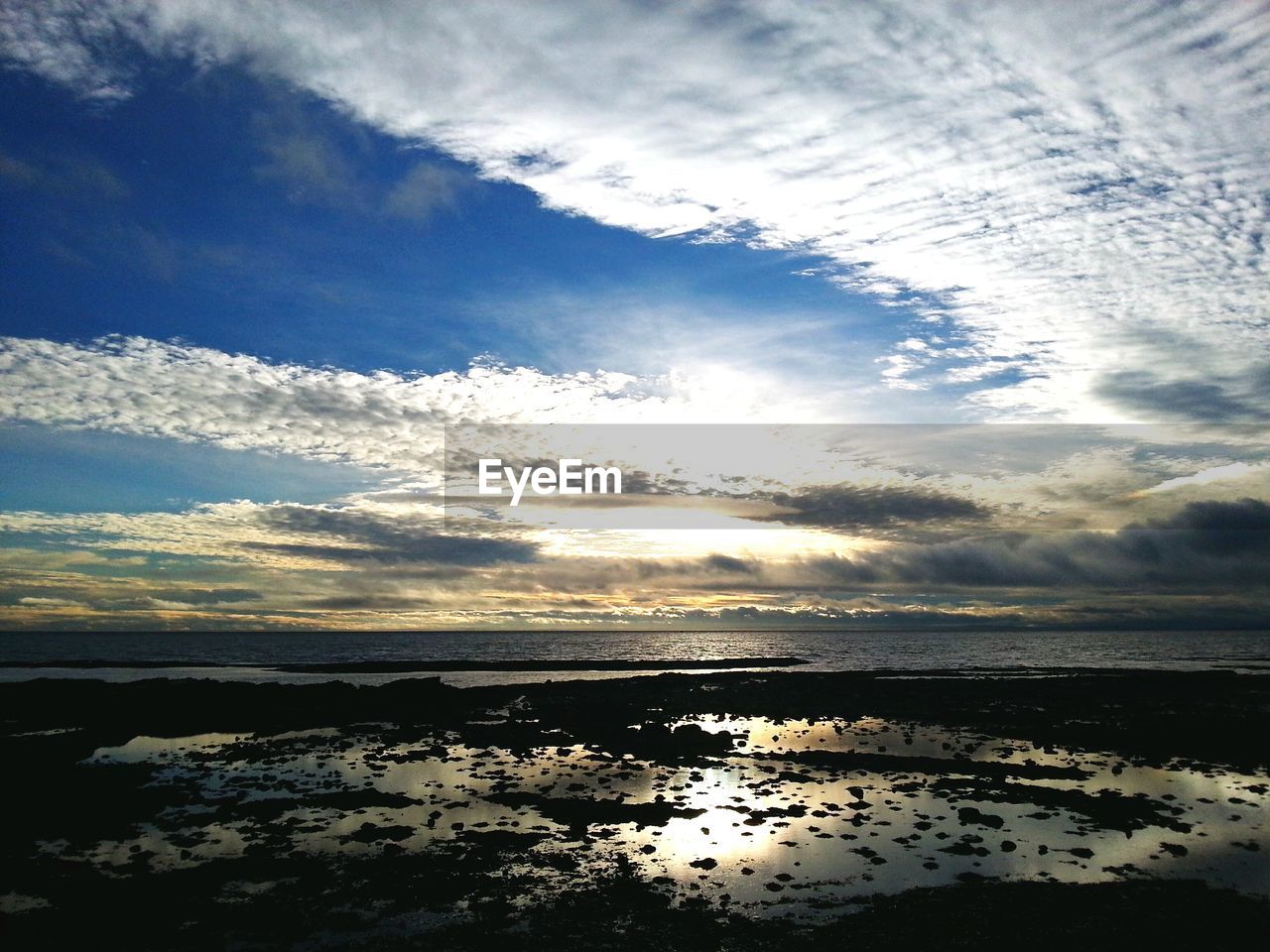 SCENIC VIEW OF SEA AT SUNSET