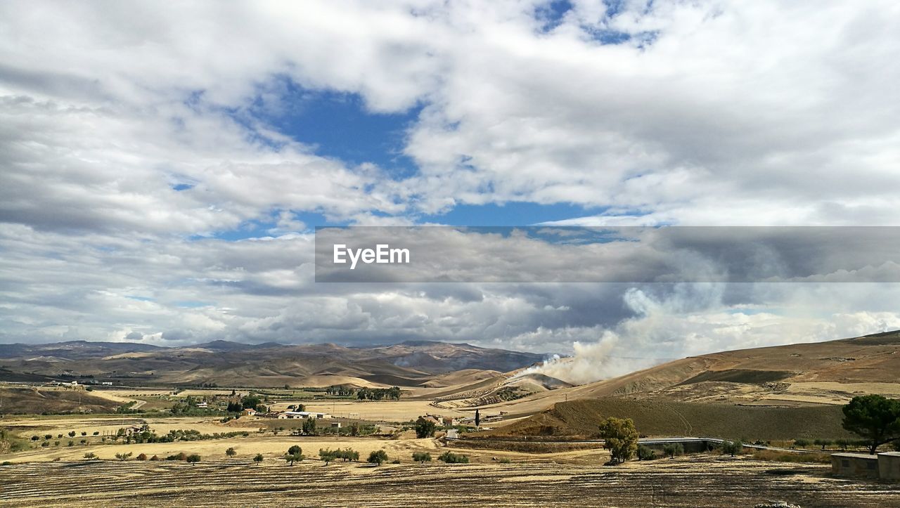 Scenic view of landscape against cloudy sky