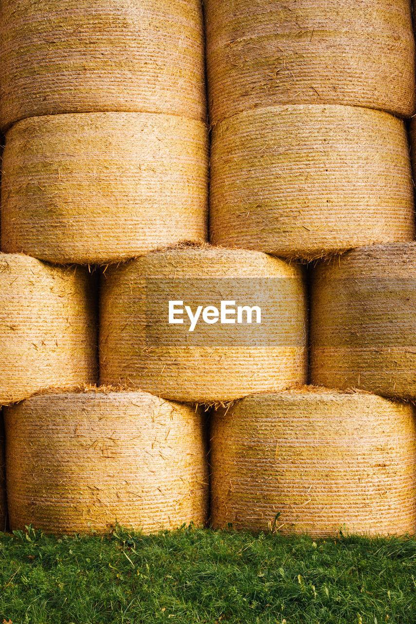 Full frame shot of hay bales. full frame of stocked hay bzles