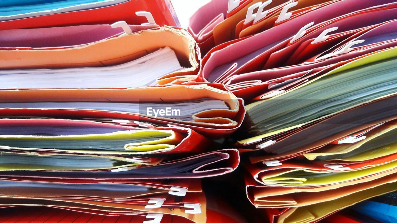 Stack of colorful files