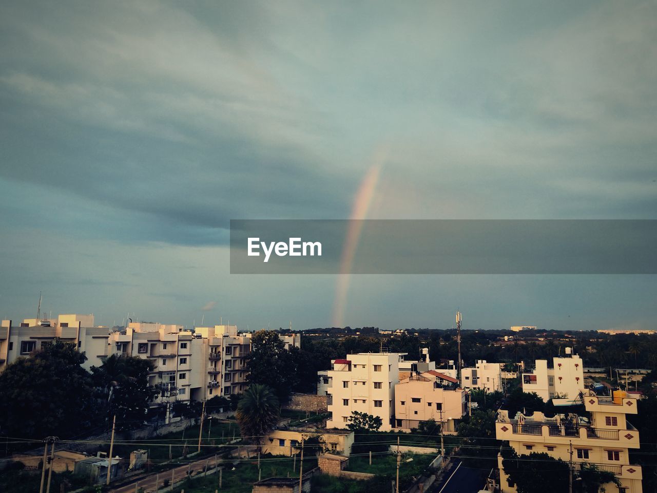 Rainbow in a residential settlement