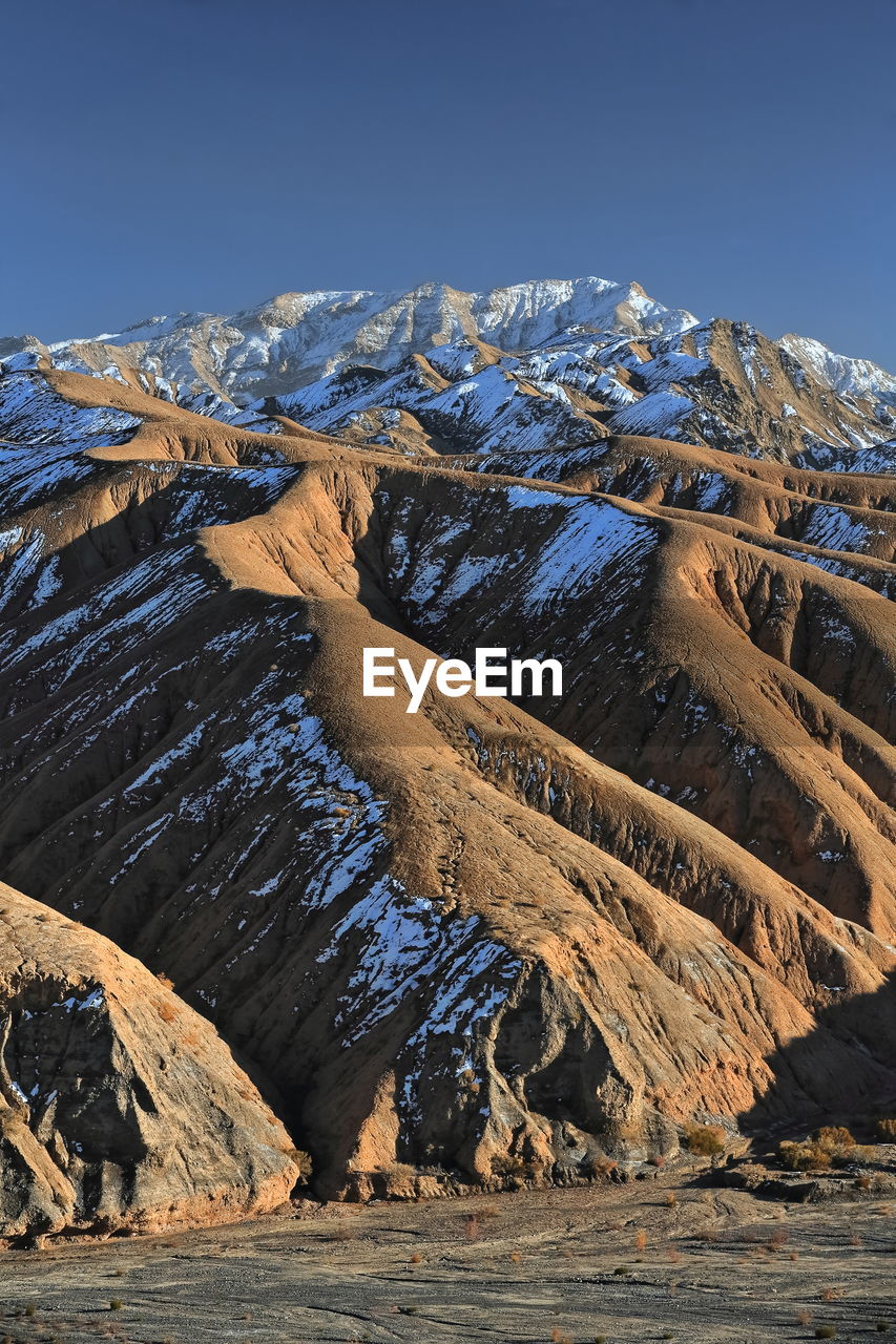 Aerial view of snowcapped mountains against sky