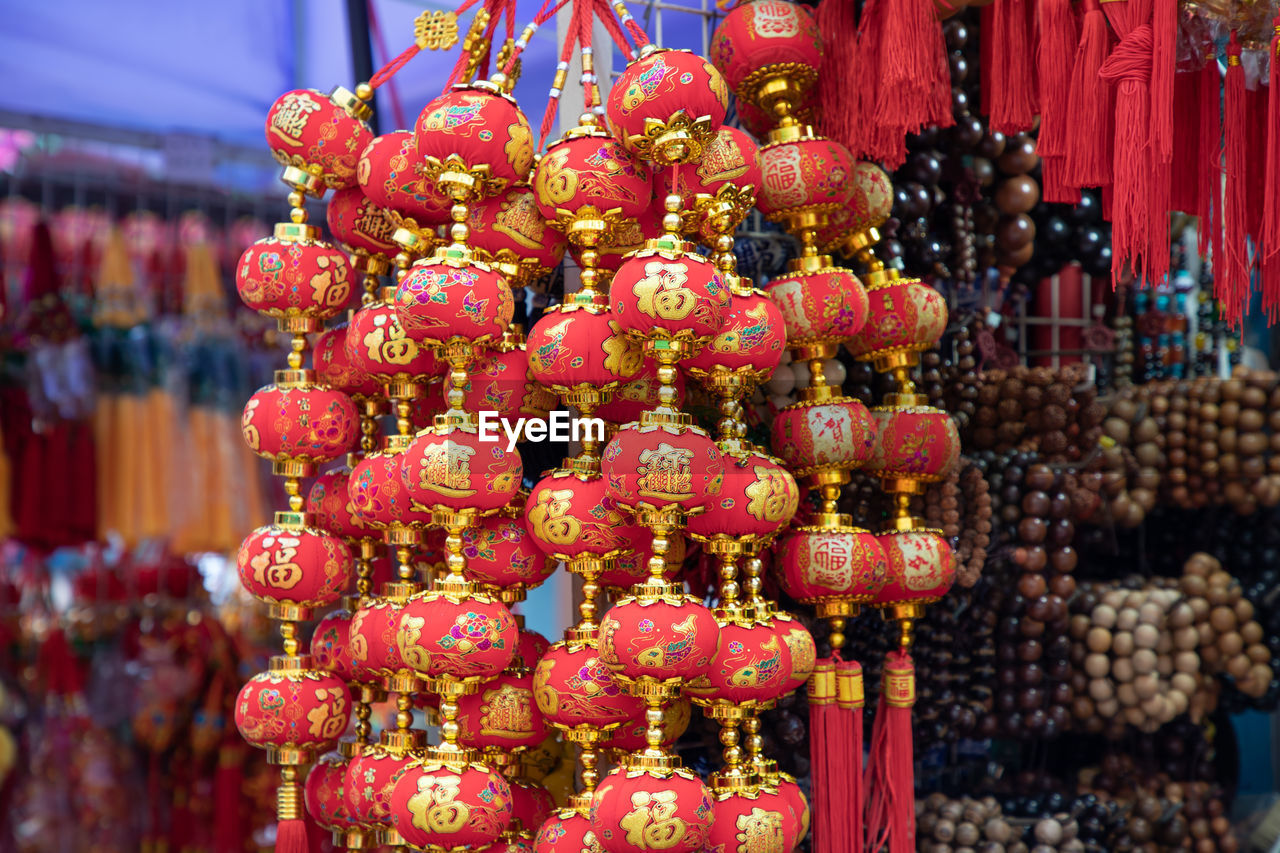 Decorations hanging for sale in market