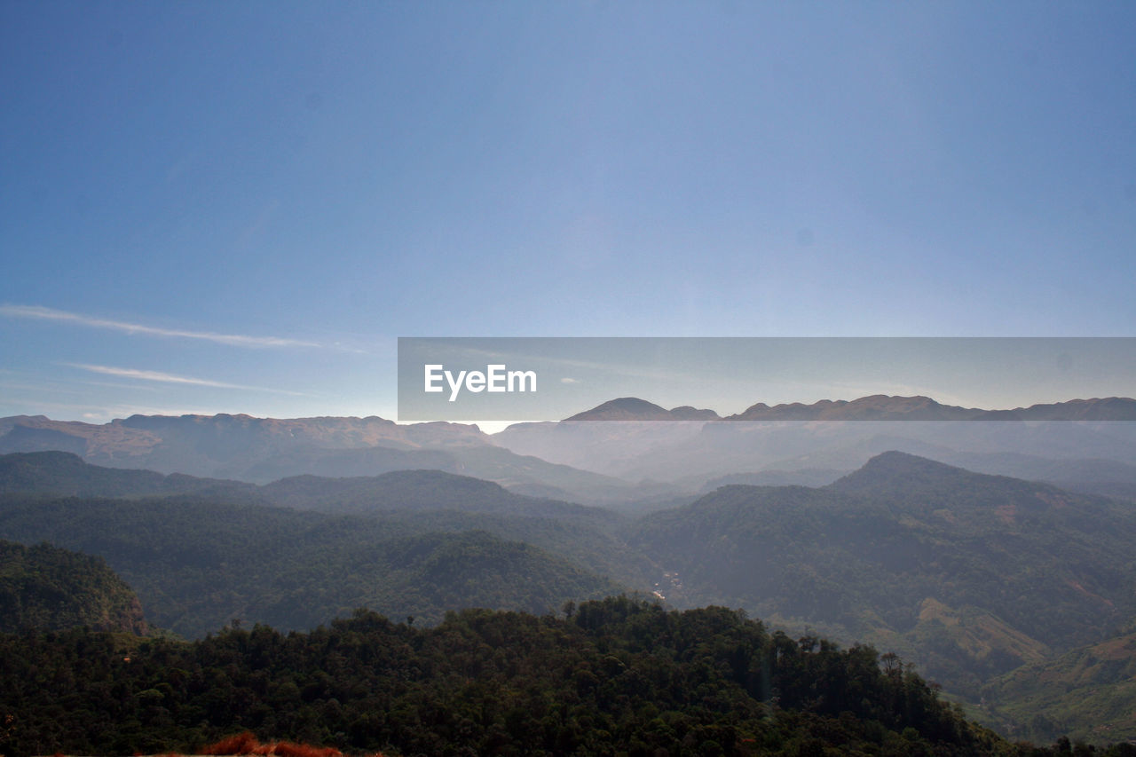 SCENIC VIEW OF MOUNTAINS AGAINST SKY AT FOREST
