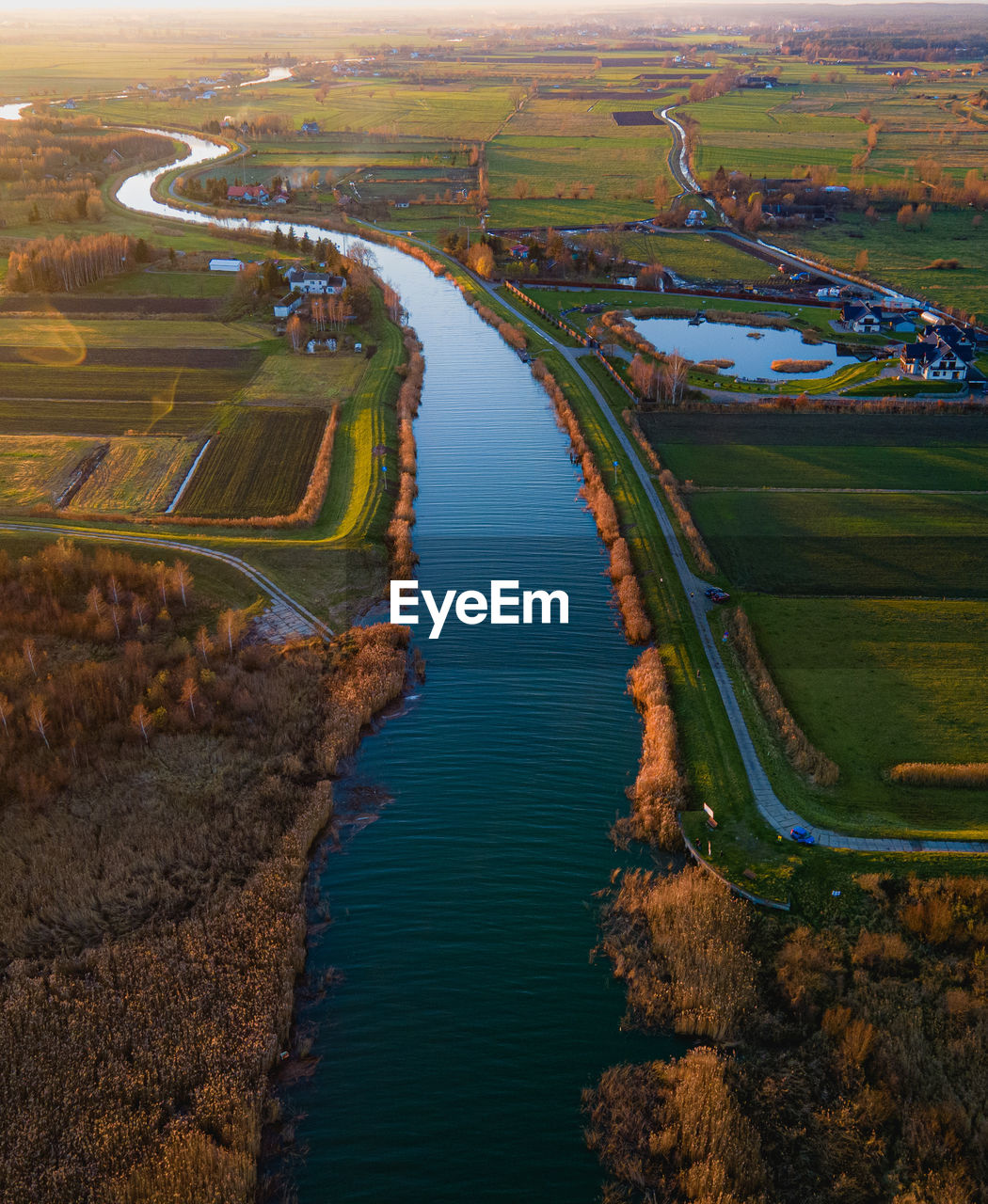 high angle view of road by river against sky