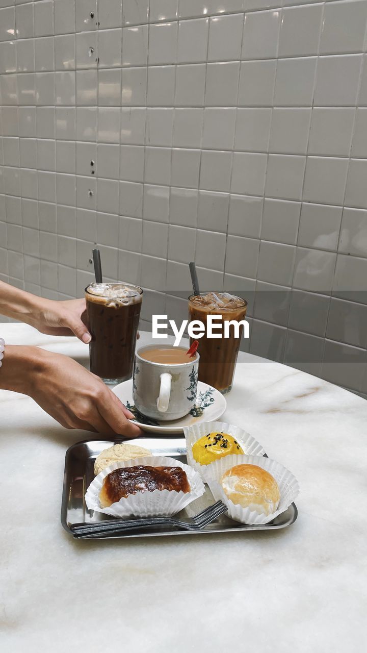 High angle view of food on table