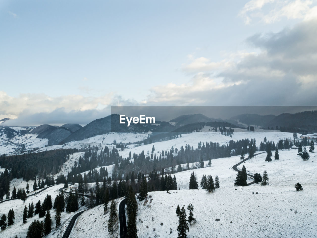 Beautiful winter landscape snow covered fields in countryside