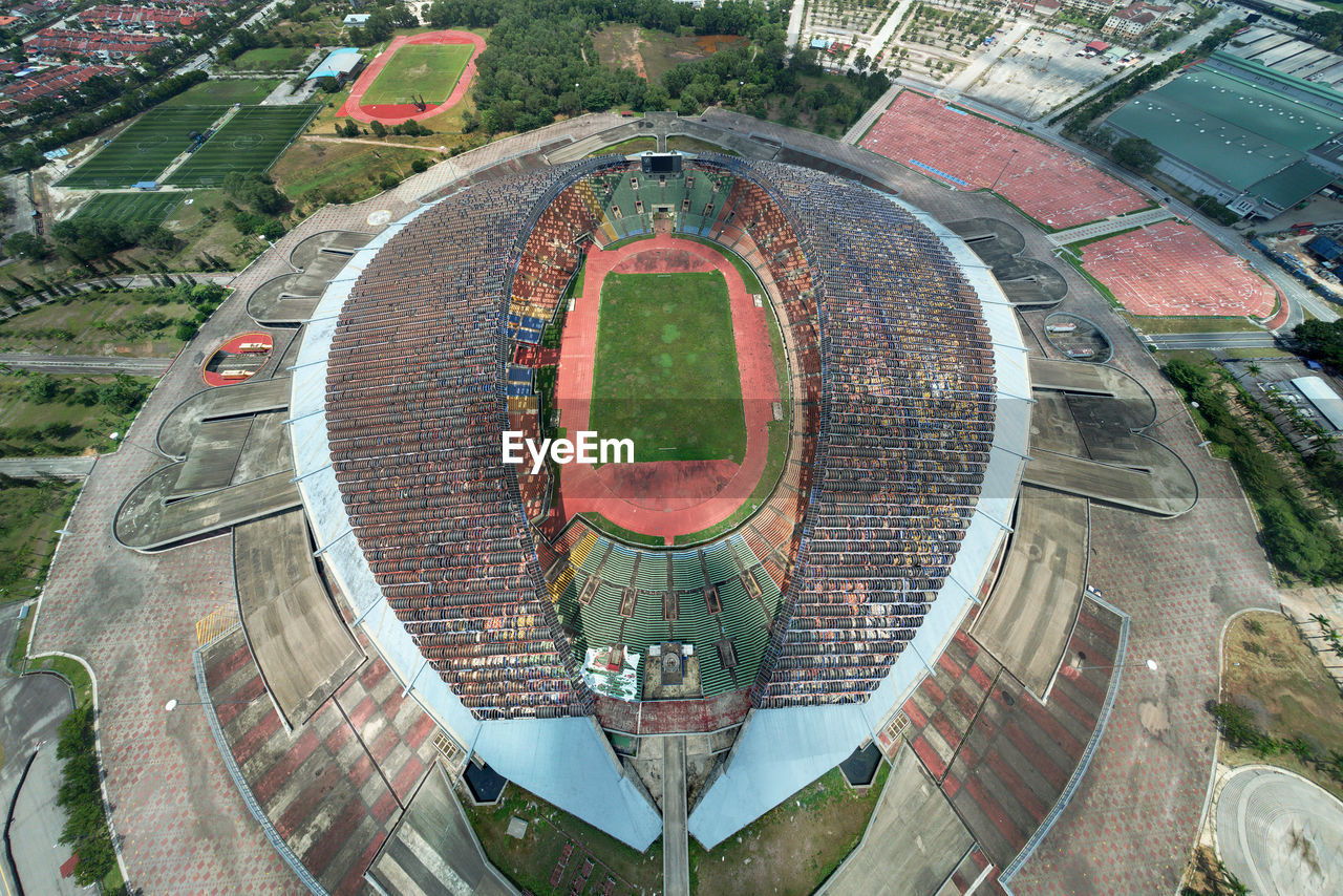 High angle view of cityscape stadium