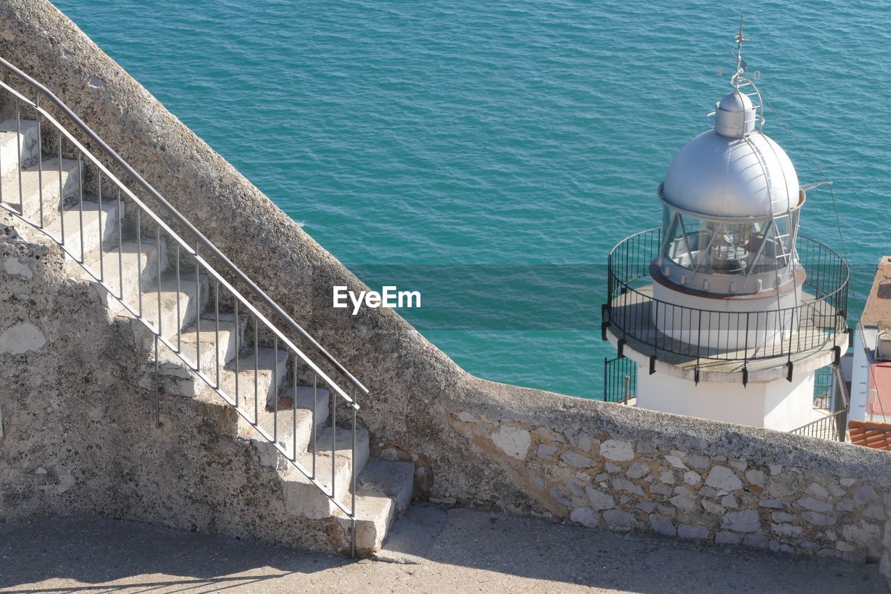 High angle view of staircase at sea