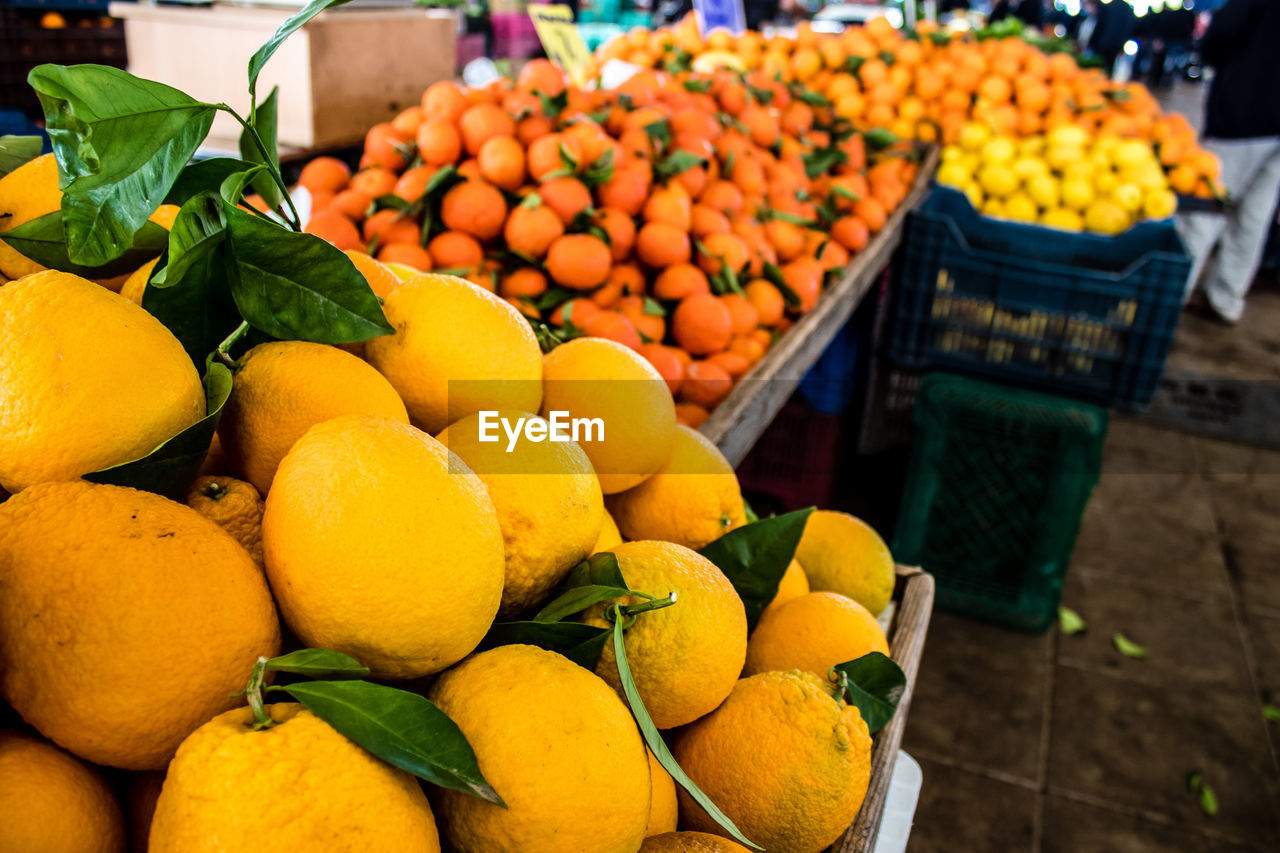 high angle view of fruits for sale