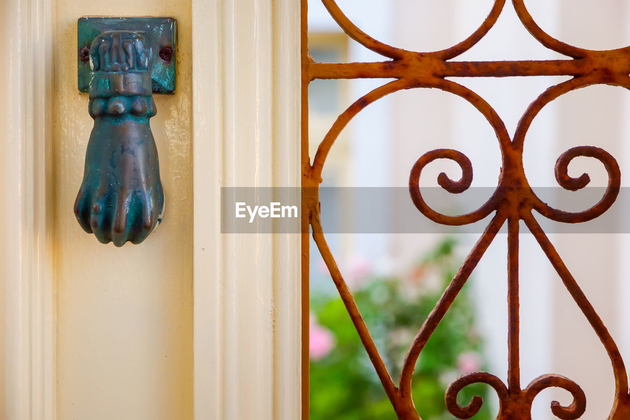 Door knocker, close-up photo. santorini, cyclades, greece