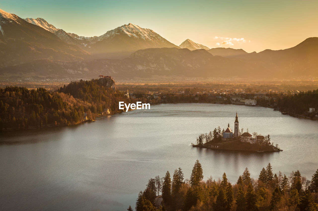 Scenic view of mountains during sunset