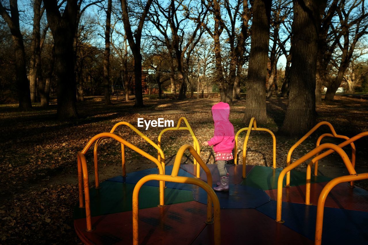 Girl on roundabout in park