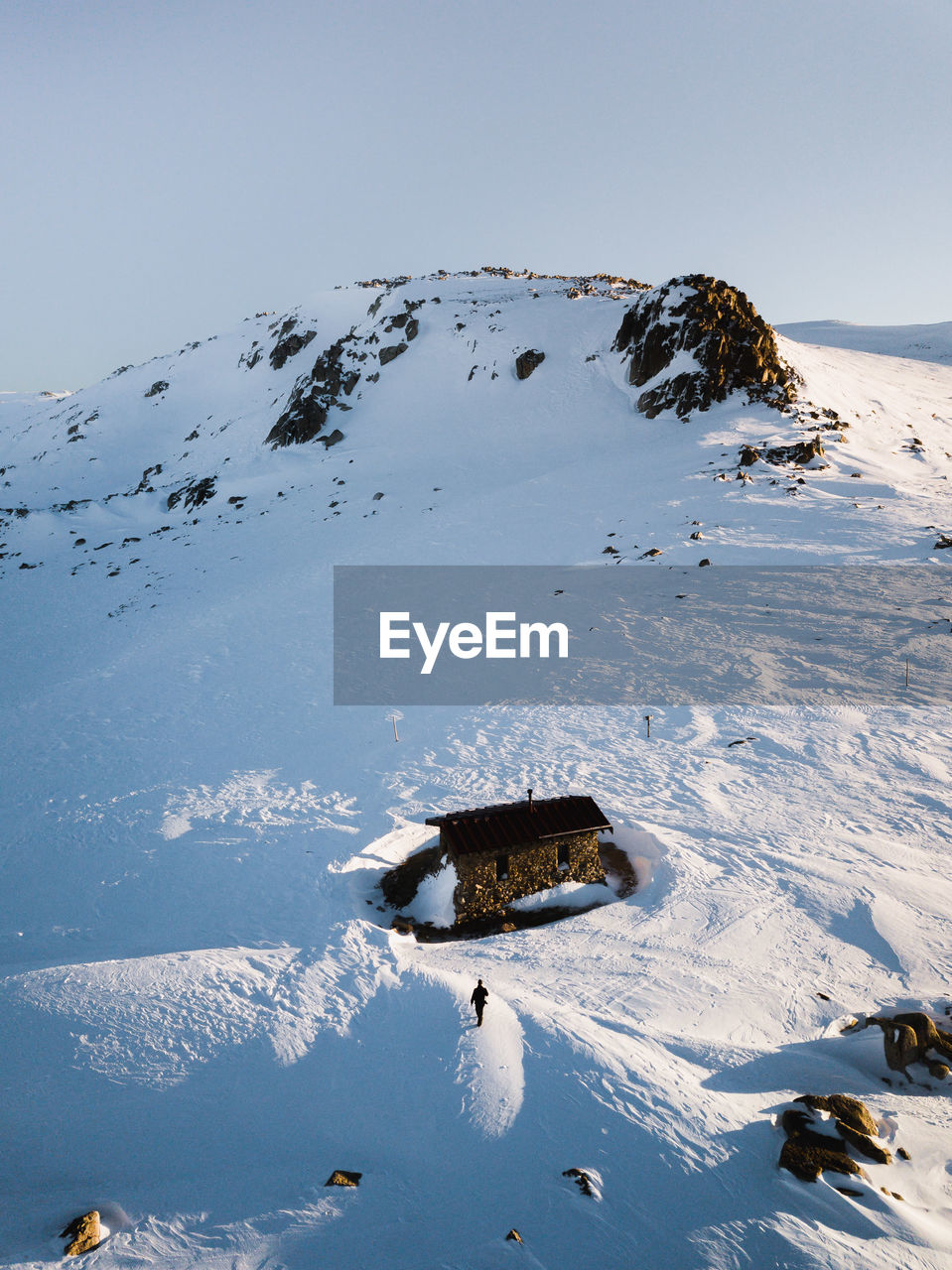 Aerial view of snowcapped mountain against sky