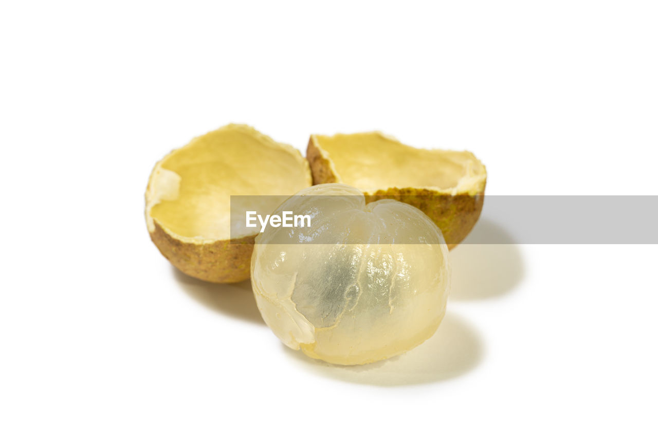 CLOSE-UP OF LEMON AGAINST WHITE BACKGROUND