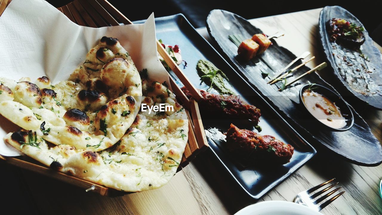 High angle view of food in plate on table