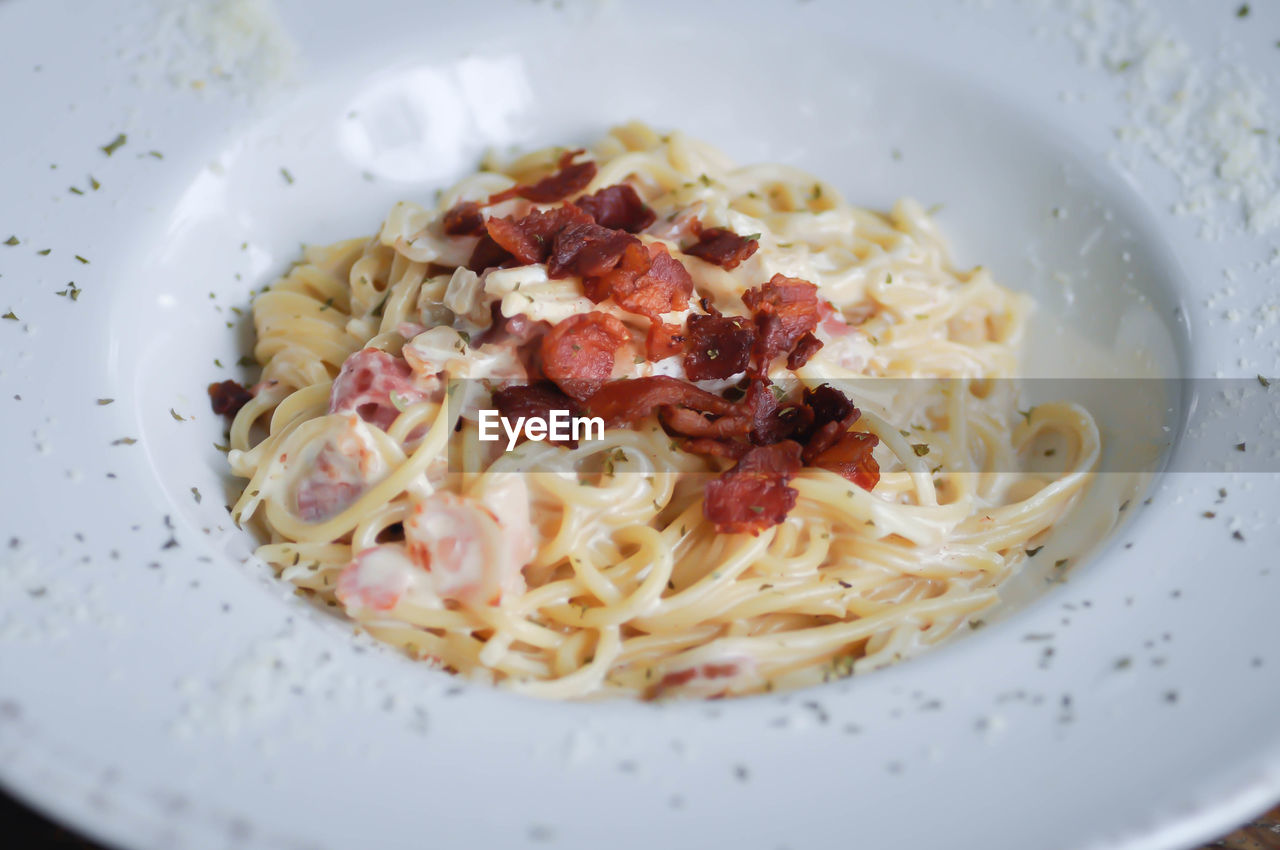 CLOSE-UP OF PASTA IN PLATE WITH SAUCE