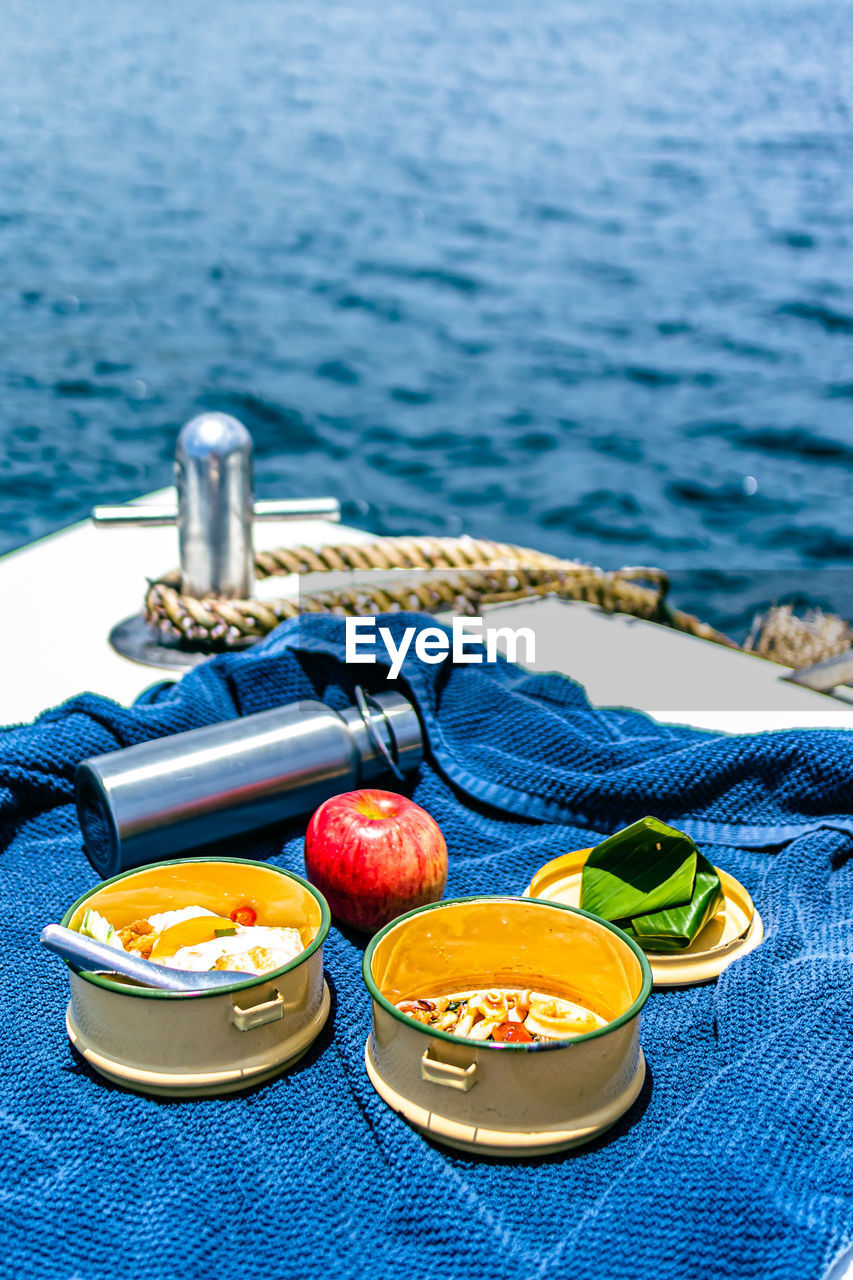 high angle view of food on sea