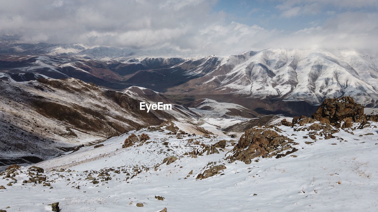 Scenic view of snowcapped mountains against sky