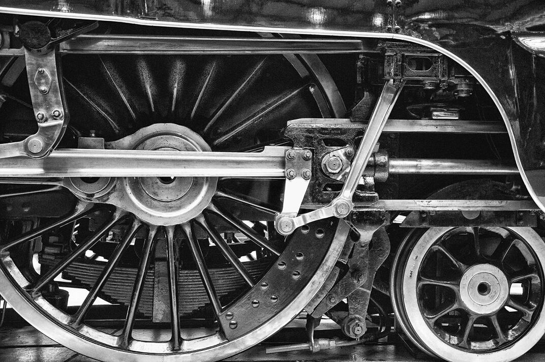 Close-up of locomotive wheel