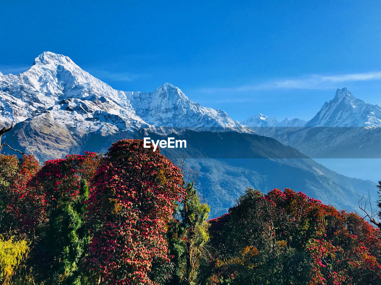 Scenic view of snowcapped mountains against sky during winter