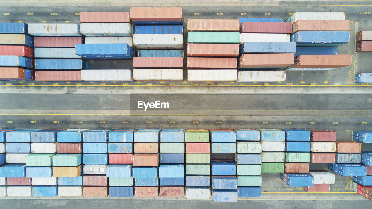 Aerial view of cargo container at port