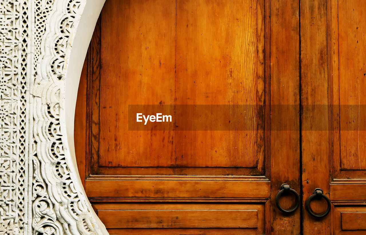 Wooden closed door of house