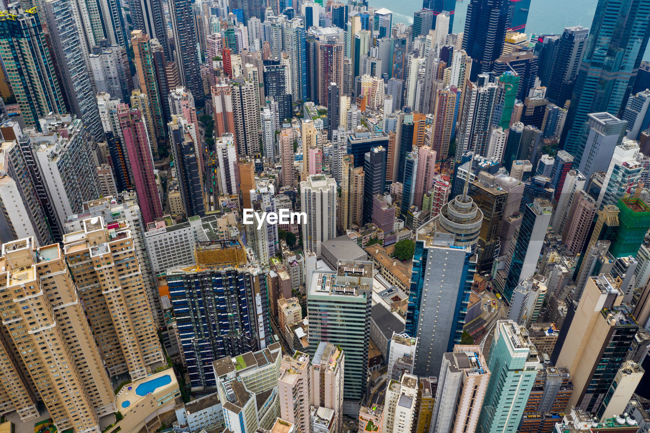 Aerial view of modern buildings in city